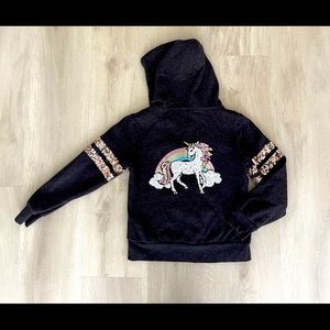 Zip up hoodie, unicorn sequence embroidered, girls size 8